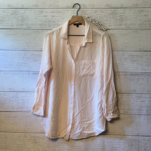 New Leaf Tops - New Leaf Pink White Pinstripe Button Down Blouse Plus 1X
